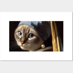 Siamese cat with a pearl earring Posters and Art